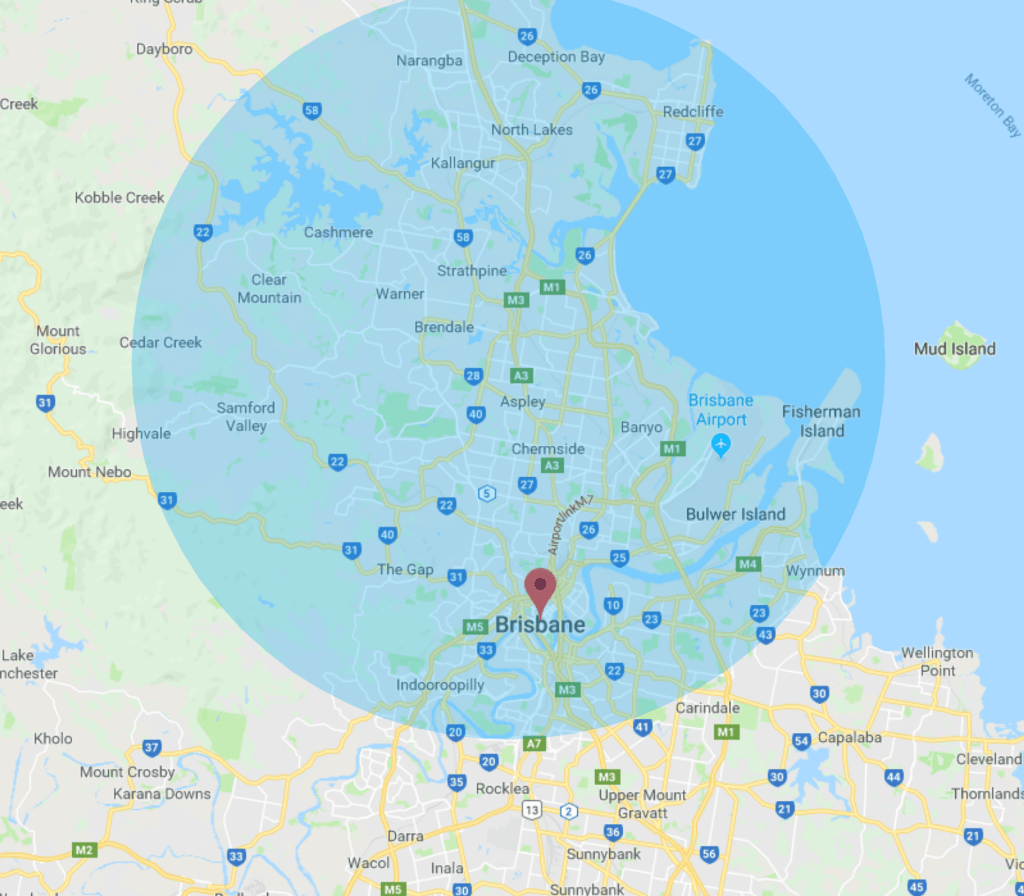 Map showing radius of service area for Northside Car Keys