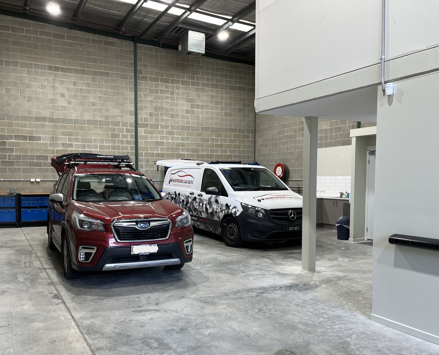 Back area workshop space with car storage