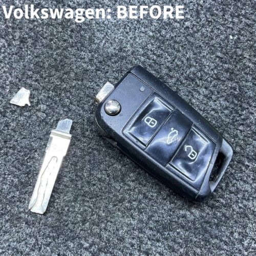 Volkswagen VW flip key where blade has fallen out and case is old and worn