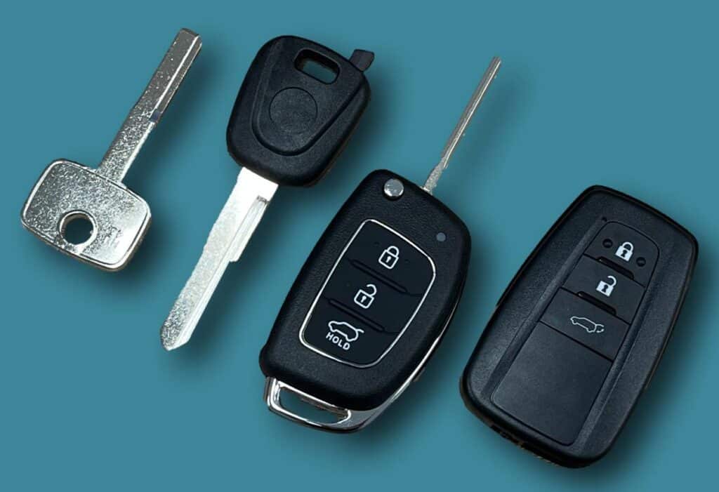 How long does it take to replace a car key? Showing different key types